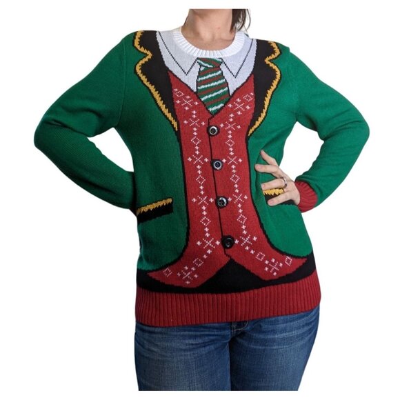 Ugly Holiday Sweater Tie Vest Print Size Men M - Picture 10 of 10